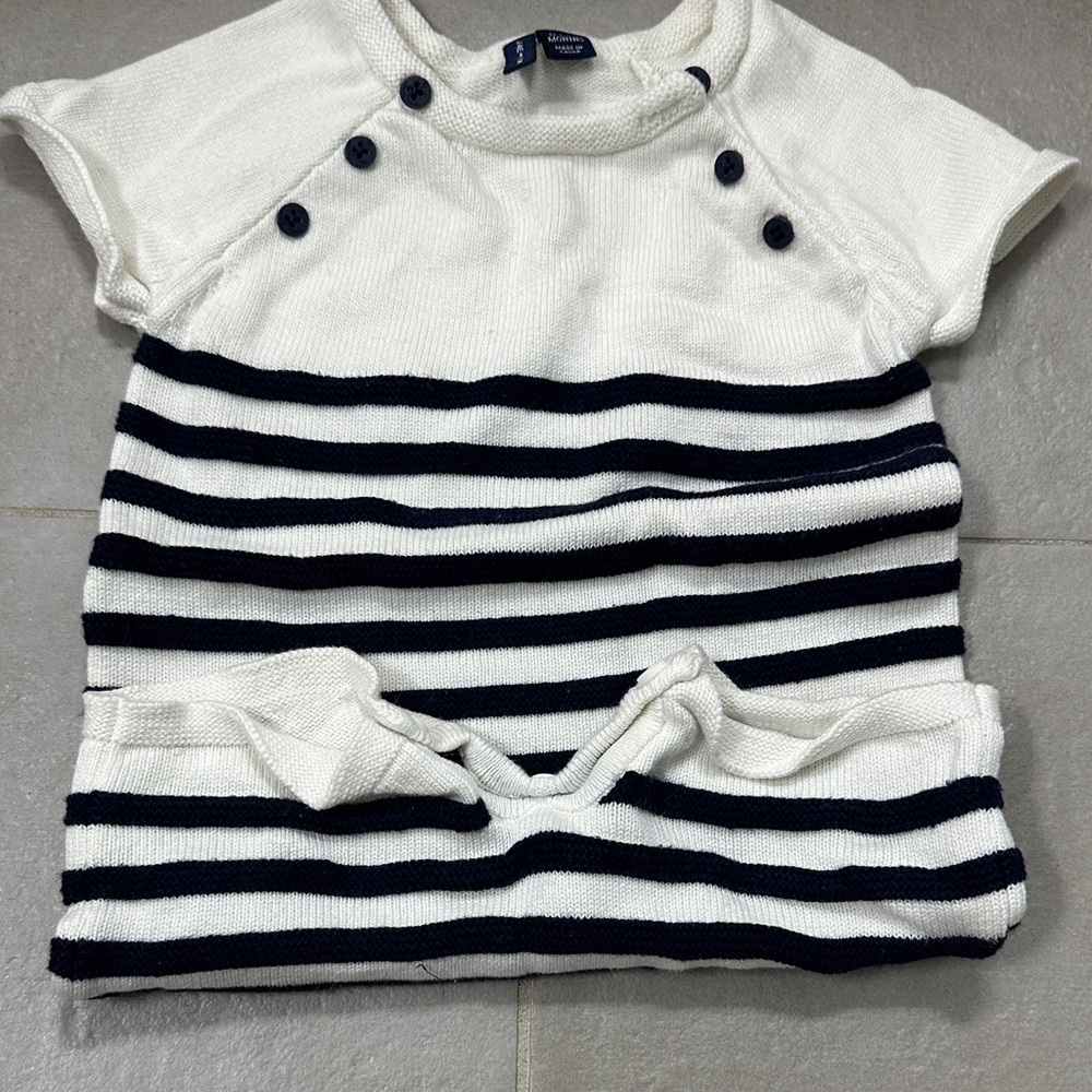 Janie and Jack White Striped Knit Romper with Navy Buttons - Picture 8 of 16